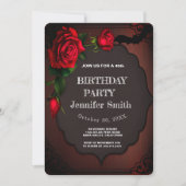 40歳の誕生日パーティーゴシック色の赤いバラ 招待状 (正面)
