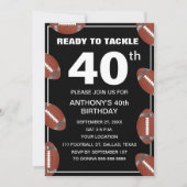 40歳の誕生日パーティーサッカーブラックパパスポーツ 招待状 (正面)
