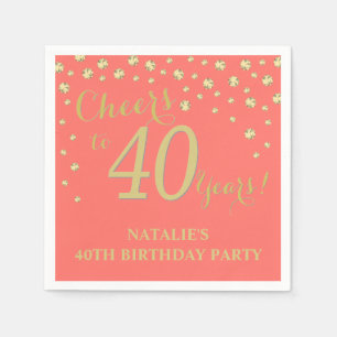 40歳の誕生日パーティーサンゴと金ゴールドダイヤモンド スタンダードカクテルナプキン