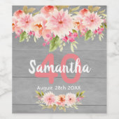 40歳の誕生日パーティーサンゴダリア花グレー ワインラベル (シングルラベル)