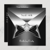 40歳の誕生日パーティーシルバーブラックタイダイヤモンドジュエル 招待状 (正面/裏面)