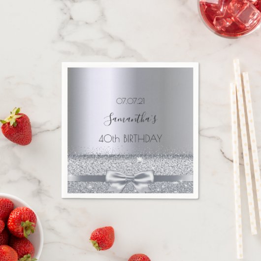 40歳の誕生日パーティーシルバーボウ スタンダードカクテルナプキン (インサイチュ)