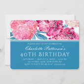 40歳の誕生日パーティースタイリッシュピンク花柄 招待状 (正面)