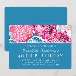 40歳の誕生日パーティースタイリッシュピンク花柄 招待状