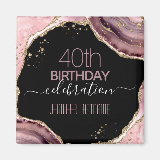 40歳の誕生日パーティーストーンと金ゴールドマグネット マグネット (正面)