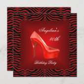 40歳の誕生日パーティーゼブラ白黒レッドシュー 招待状 (正面/裏面)