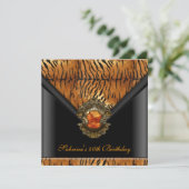 40歳の誕生日パーティータイガーブラックオレンジストライプ色 招待状 (スタンド正面)