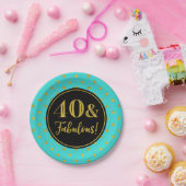 40歳の誕生日パーティーターコイズブラック金ゴールドドット ペーパープレート (パーティー)