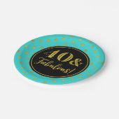 40歳の誕生日パーティーターコイズブラック金ゴールドドット ペーパープレート (アングル)