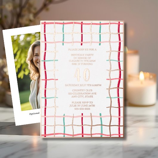 40歳の誕生日パーティーテンプレート手書き線 箔招待状