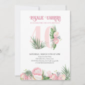 40歳の誕生日パーティートロピカルピンクプロテアNumber 40 招待状 (正面)