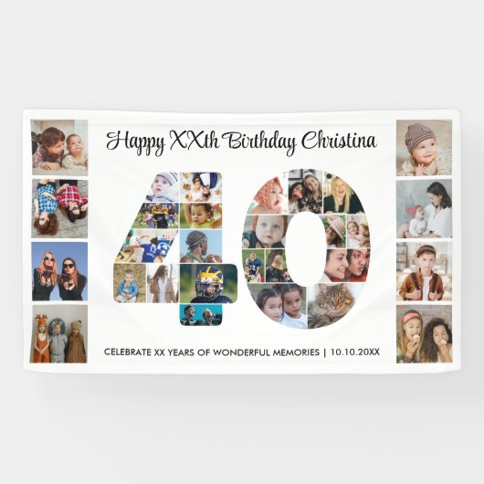 40歳の誕生日パーティーナンバー40フォトコラージュ 横断幕 (横)