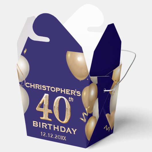 40歳の誕生日パーティーネイビーブルーと金ゴールドバルーン フェイバーボックス (オープン)
