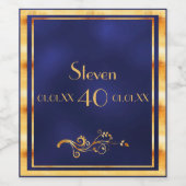 40歳の誕生日パーティーネイビーブルー金ゴールド ワインラベル (シングルラベル)