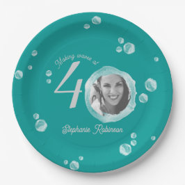 40歳の誕生日パーティーバブルダークティール ペーパープレート