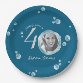 40歳の誕生日パーティーバブル薄青 ペーパープレート