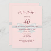 40歳の誕生日パーティーバラ金ゴールドエレガントボウ 招待状 (正面/裏面)