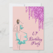 40歳の誕生日パーティーバラ金ゴールドグリッタードリップドレス 招待状 (正面)