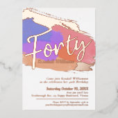 40歳の誕生日パーティーバラ金ゴールドフォイルフォト抽象芸術 箔招待状 (正面)