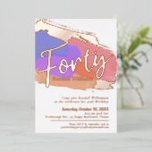 40歳の誕生日パーティーバラ金ゴールドフォイルフォト抽象芸術 箔招待状 (立ち正面)