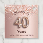 40歳の誕生日パーティーバラ金ゴールド赤面グリッター フェイバータグ (裏面)