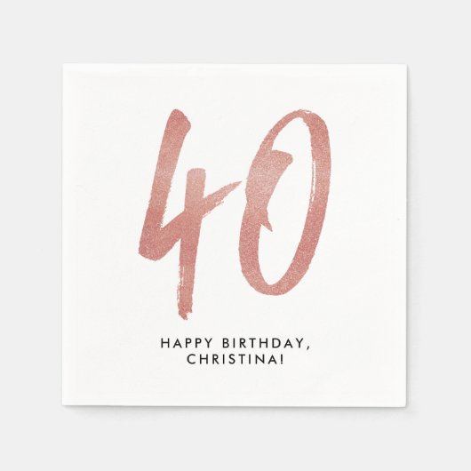 40歳の誕生日パーティーパーソナライズされたバラ金ゴールド スタンダードカクテルナプキン (正面)