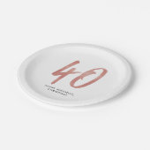 40歳の誕生日パーティーパーソナライズされたバラ金ゴールド ペーパープレート (アングル)