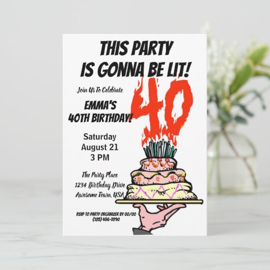 40歳の誕生日パーティーパーソナライズされた写真 招待状 (スタンド正面)