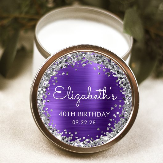 40歳の誕生日パーティーパープルシルバーグリッター ラウンドシール