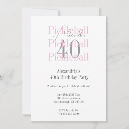 40歳の誕生日パーティーピックボールピンクタイポグラフィ 招待状 (正面)