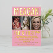 40歳の誕生日パーティーピンクと金ゴールドと写真 箔招待状 (立ち正面)