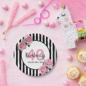 40歳の誕生日パーティーピンクのバラの白黒 ペーパープレート (パーティー)