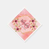 40歳の誕生日パーティーピンクの花模様金ゴールド幾何学的 スタンダードカクテルナプキン (角)