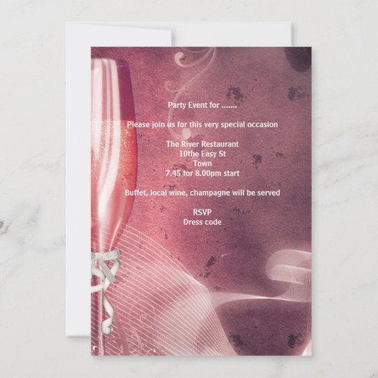 40歳の誕生日パーティーピンクシャンパン40 招待状 (裏面)