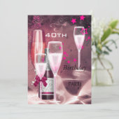 40歳の誕生日パーティーピンクシャンパン 40 招待状 (スタンド正面)