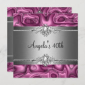 40歳の誕生日パーティーピンクシルバー抽象芸術 招待状 (正面/裏面)