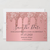 40歳の誕生日パーティーピンクスパークルグリッタードリップ セーブザデート (正面)