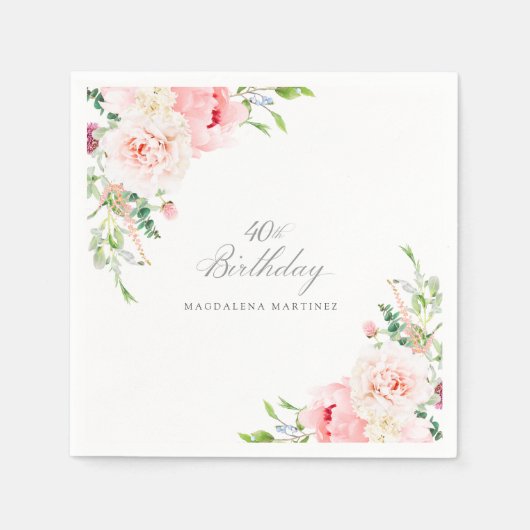 40歳の誕生日パーティーピンクフローラカクテル スタンダードカクテルナプキン (正面)