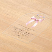 40歳の誕生日パーティーピンクボウワイルドフラワーアーチ アクリル招待状 (レイダウン)