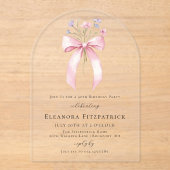 40歳の誕生日パーティーピンクボウワイルドフラワーアーチ アクリル招待状 (正面)