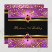 40歳の誕生日パーティーピンク金ゴールドブラックフローラ 招待状 (正面/裏面)