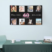 40歳の誕生日パーティーフォトコラージュ女性ブラック 横断幕 (トレードショー)