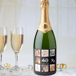 40歳の誕生日パーティーフォトコラージュ黒 スパークリングワインラベル