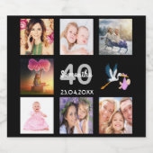 40歳の誕生日パーティーフォトコラージュ黒 スパークリングワインラベル (シングルラベル)