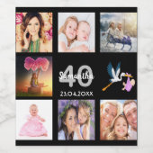 40歳の誕生日パーティーフォトコラージュ黒 ワインラベル (シングルラベル)