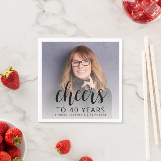 40歳の誕生日パーティーフォトブラックスクリプト応援 スタンダードカクテルナプキン (インサイチュ)