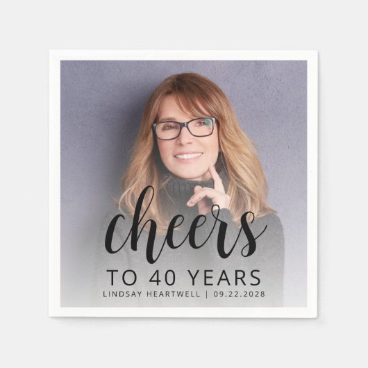 40歳の誕生日パーティーフォトブラックスクリプト応援 スタンダードカクテルナプキン (正面)