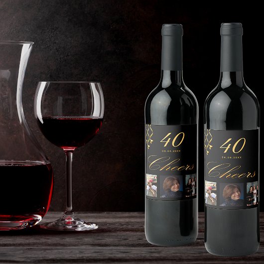40歳の誕生日パーティーフォトブラック金ゴールド応援スクリプト ワインラベル