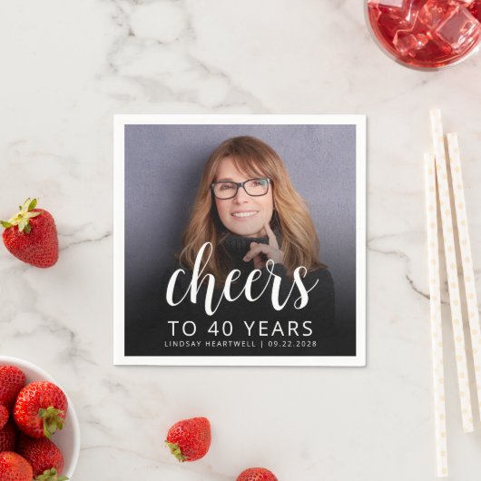 40歳の誕生日パーティーフォトホワイトスクリプト応援 スタンダードカクテルナプキン (インサイチュ)