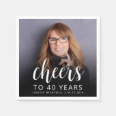 40歳の誕生日パーティーフォトホワイトスクリプト応援 スタンダードカクテルナプキン (正面)